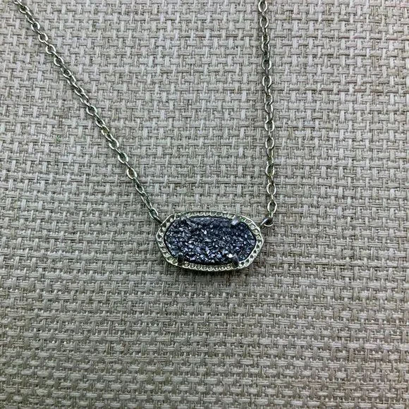 Kendra Scott Elisa Black Druzy Gold Tone Chain Necklace - Picture 1 of 8